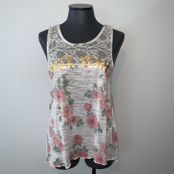 Bethany Mota Tops - BETHANY MOTA Country Rose Cream Lace Slit Back Tank Top Heck Yeah NWTS